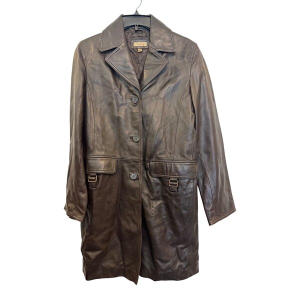 Wilsons Leather Jackets & Blazers - Wilsons Leather Brown Medium Womens Button-Up Coat With Pockets & Belt Detail
